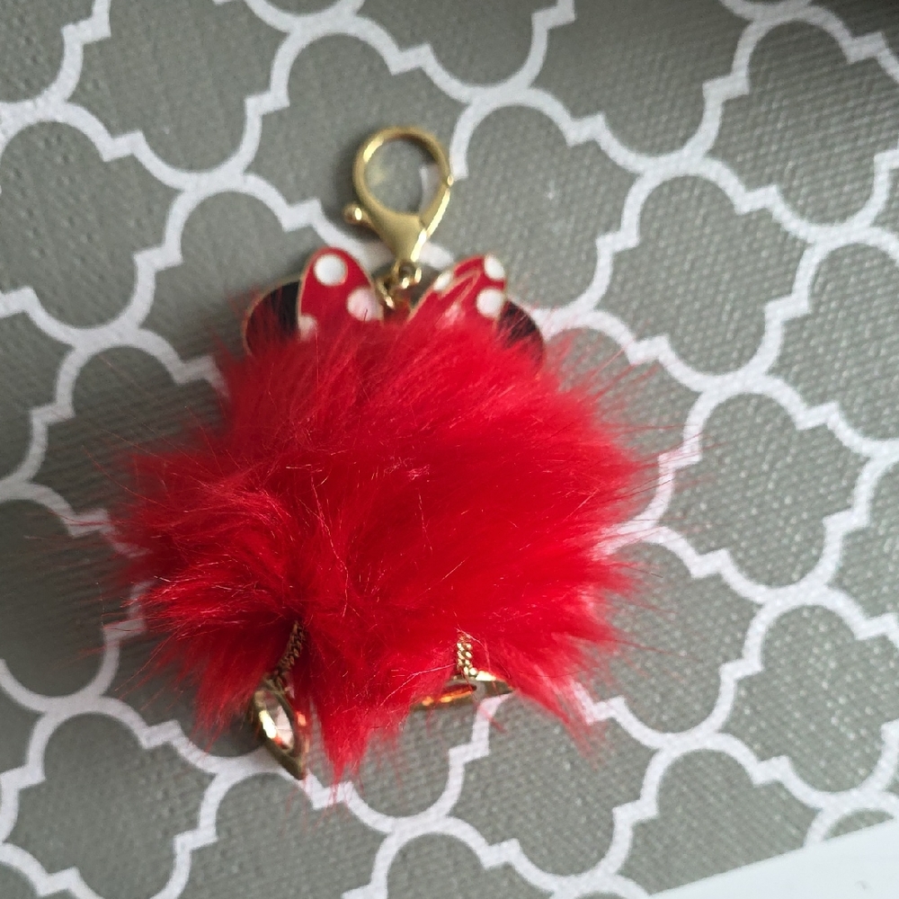 Disney Red Pom Pom Keychain Charm with Gold Hardware